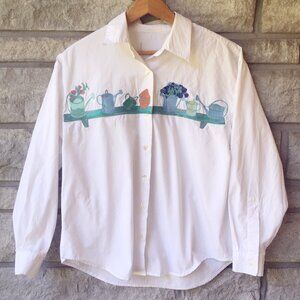 Gardeners 'Watering Can' White Button Down Blouse